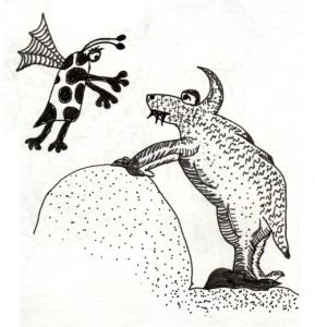 Flying Polka Dotted Creature With Lizard Creature